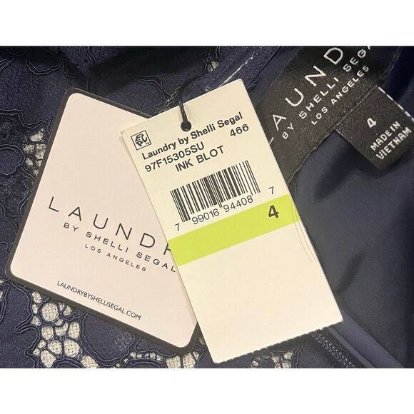 Laundry by Shelli Segal Lace Cocktail Dress Ink Blot Off the Shoulder Wmns Sz 4 - Picture 6 of 6